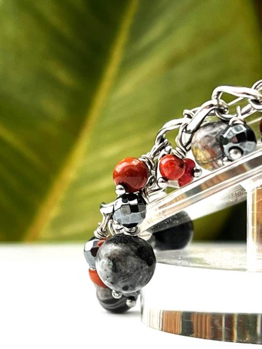 Jaspe rouge, hématite bracelet pu détail